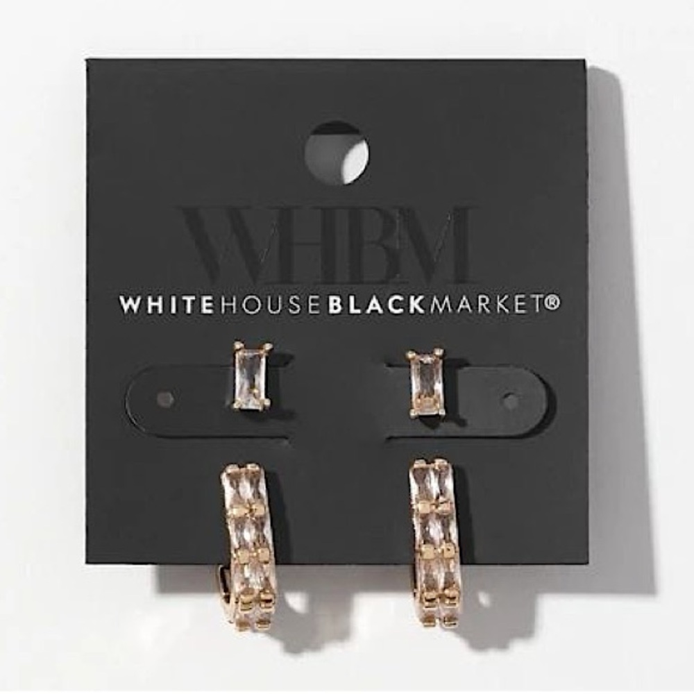 WHBM GOLD BAGUETTE EARRING SET